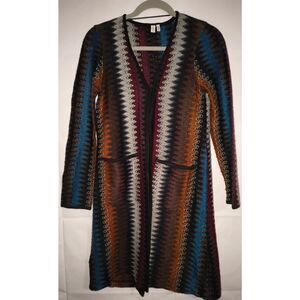 Madison Petite open front long line duster cardigan chevron zigzag knit pattern